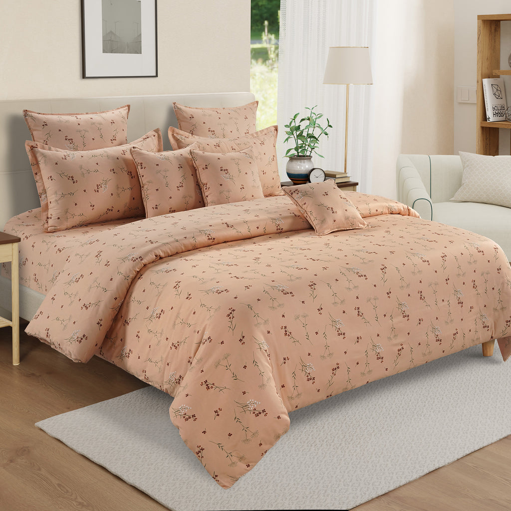 Peach Petite Meadow Sprigs 240 TC Pure Cotton Bedsheet Set with Pillow Cover
