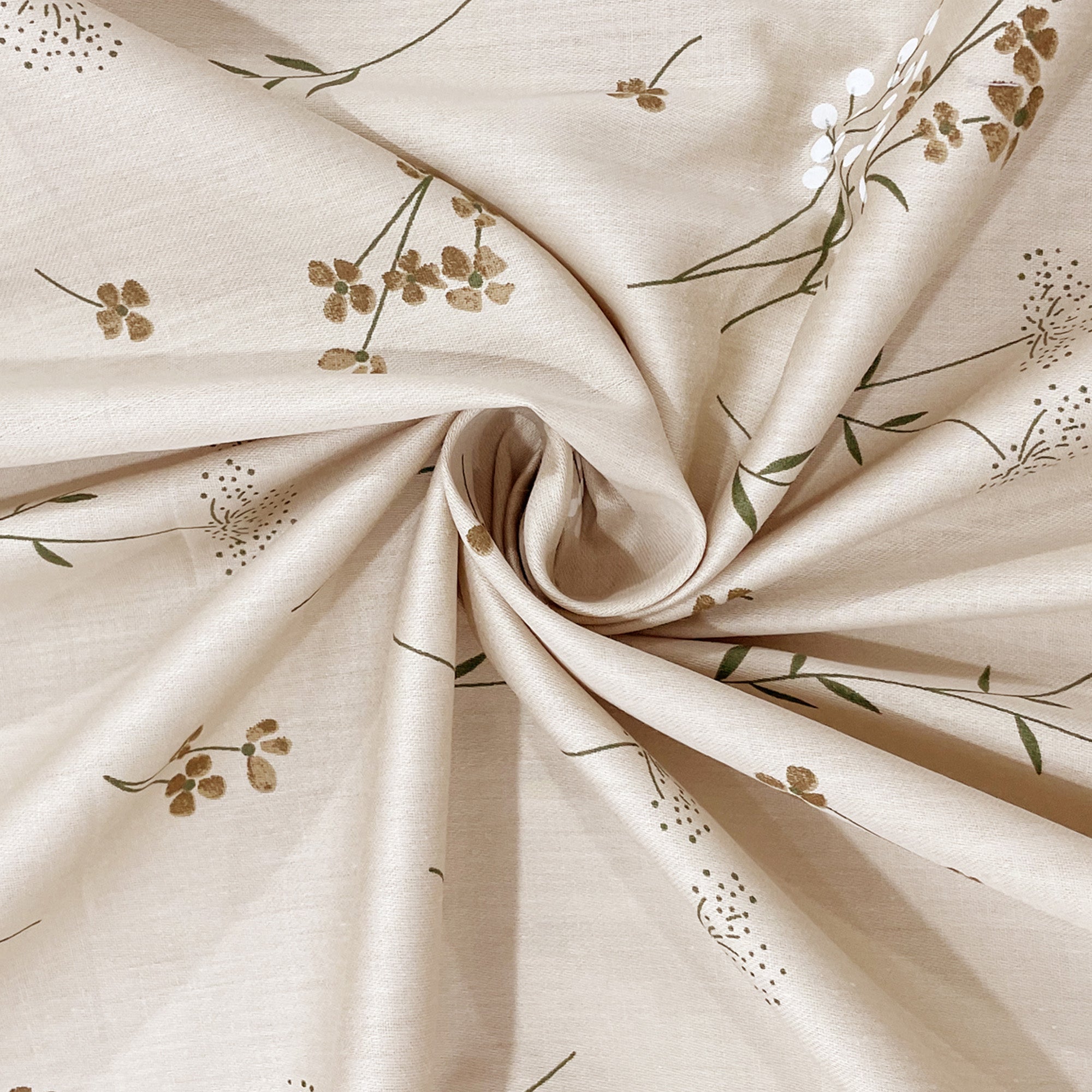 Ivory Delicate Wildflowers 250 TC Pure Cotton Bedsheet Set with Pillow Cover