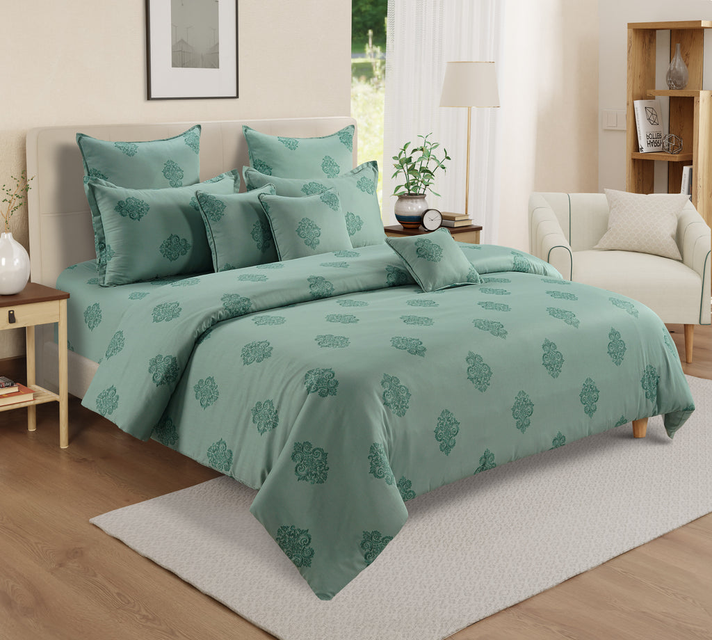 Mint Green Regal Medallions 240 TC Pure Cotton Bedsheet Set with Pillow Cover