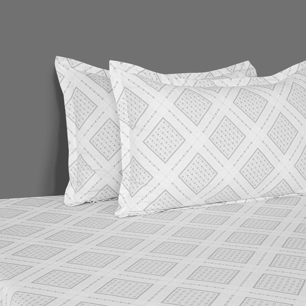 Silver Diamond Lattice 250 TC Pure Cotton Bedsheet Set with Pillow Cover