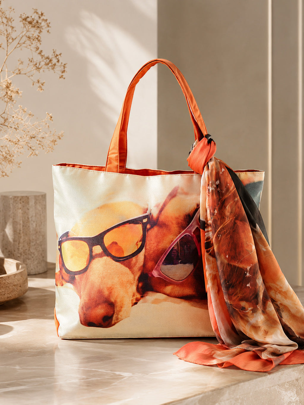 Sunkissed Pup - Quirky Dog Print Tote with Sunglasses & Wrap