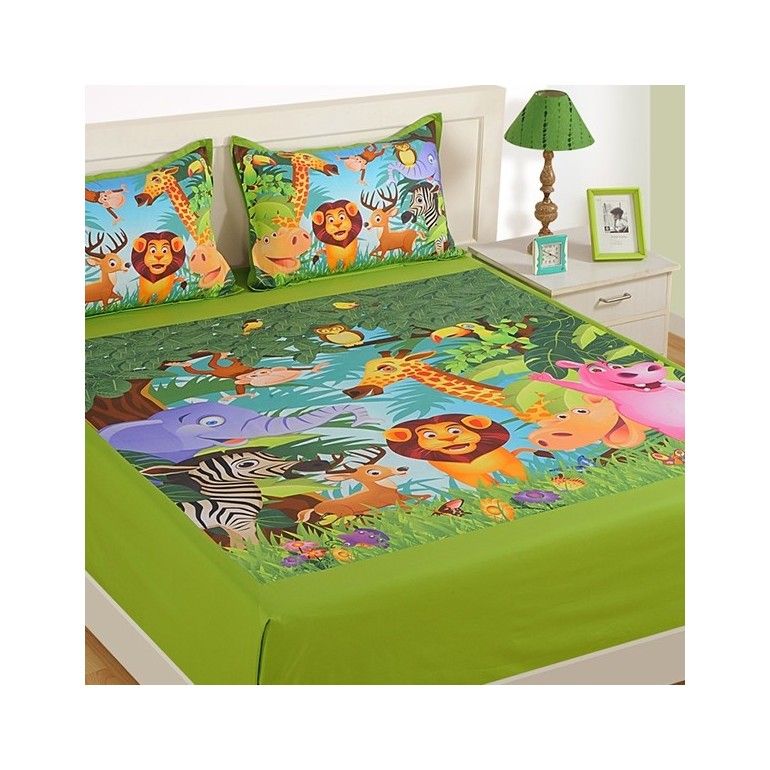 Double Kids Bed Sheet- DKB-135 Jungle N2