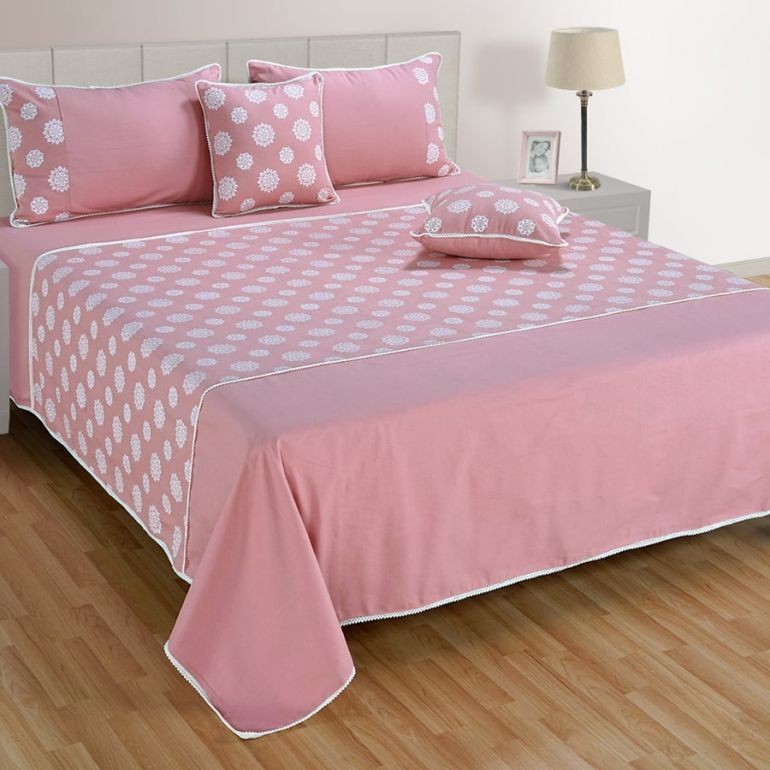 Swayam Majesty Elite Peach & White bed cover set-10504
